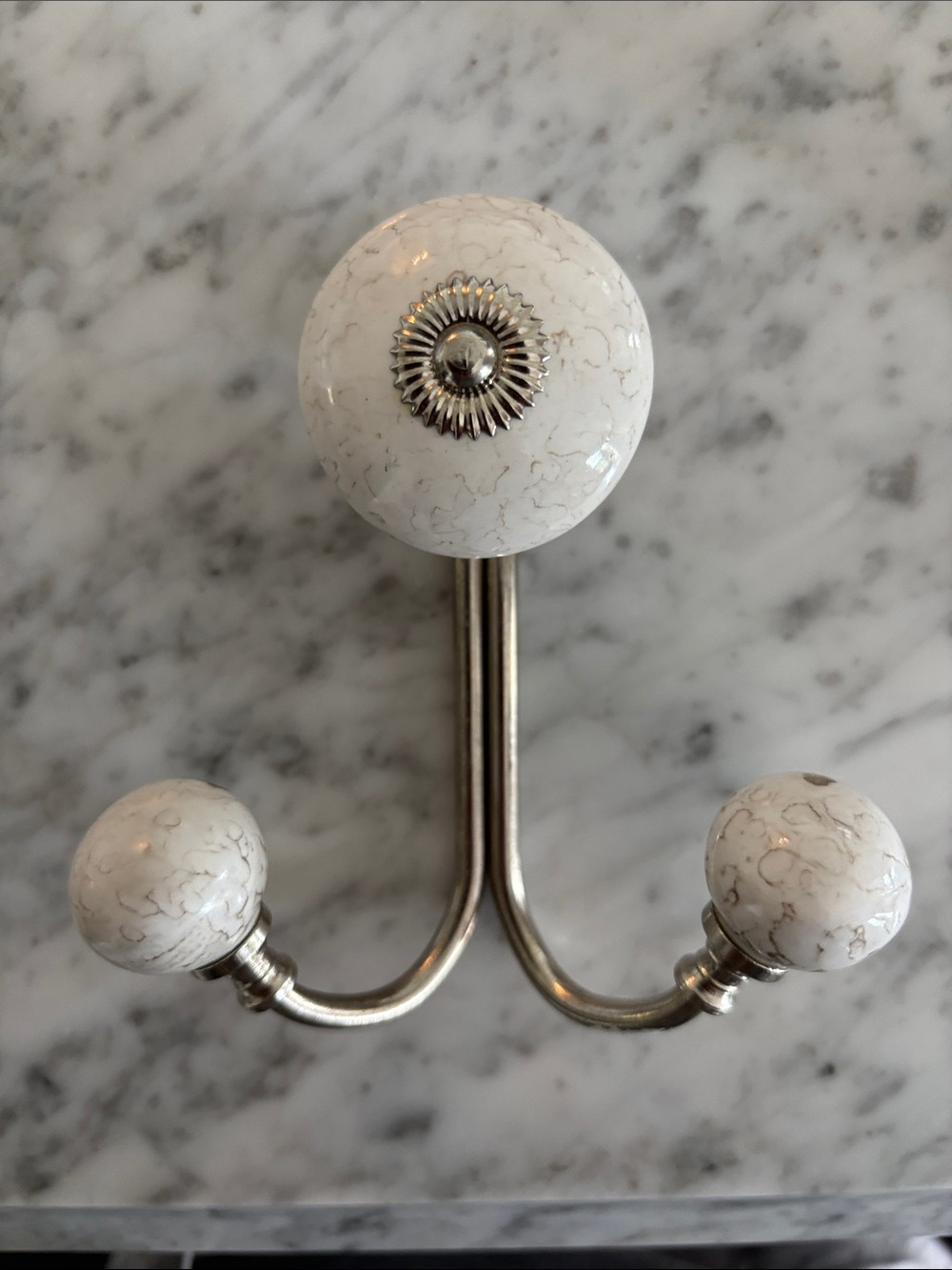White Ceramic and Silver Wall Hook Trio - Home Wall Decor - Picture 3 of 3